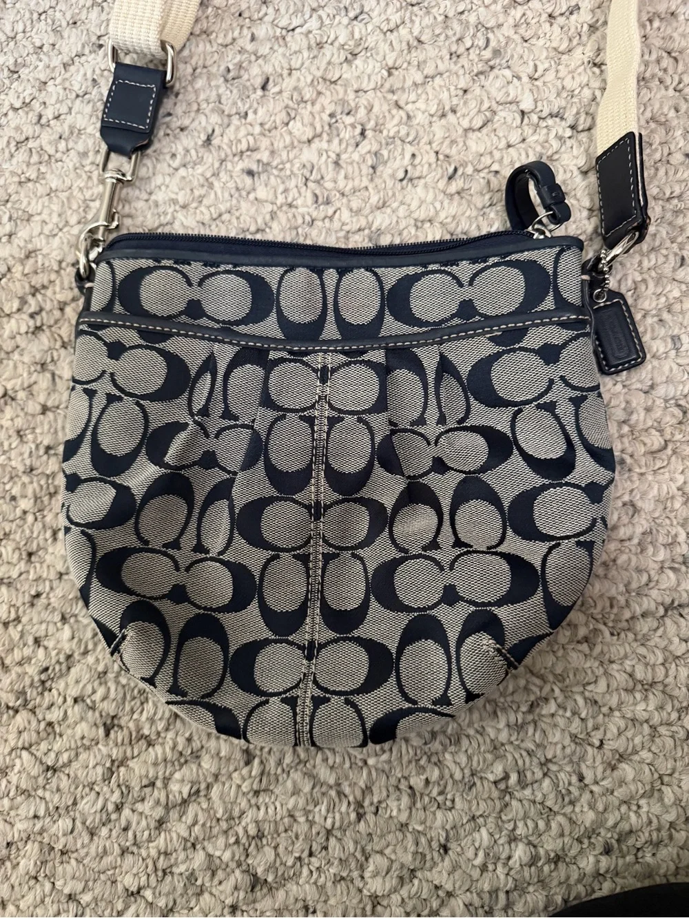 Coach Signature Crossbody Bag - Navy and Beige